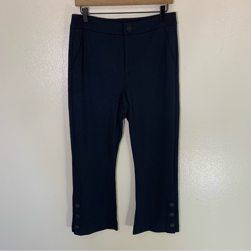 CAbi Navy Cropped Button-Hem Trousers